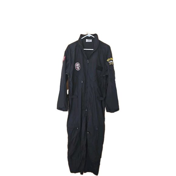 US Navy Aviator Coveralls Flight Suit Navy USS HORNET CV-12 Patches Size Large - Picture 8 of 8